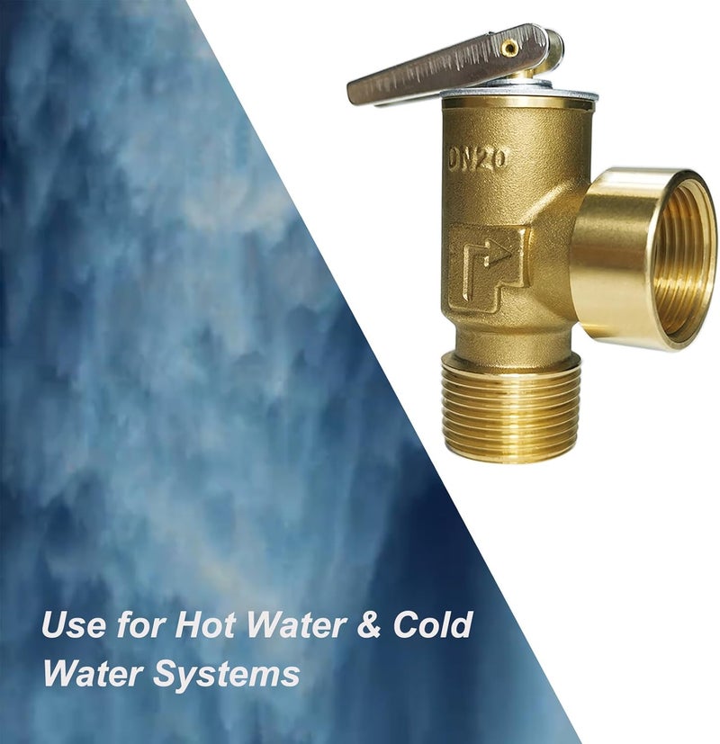 LECLOC صمام تخفيف ضغط سخان الماء 150 PSI بوصة 3/4" NPT، أقصى إدخال 510,000 BTU/h، جسم نحاسي سميك مع صمام تخفيف ضغط من الفولاذ المقاوم للصدأ - Image 3